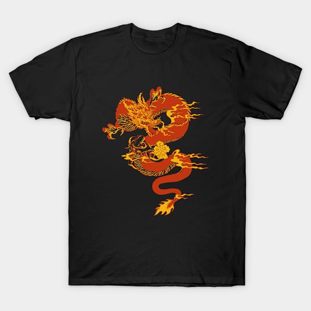 Japanese Red Dragon Tribal Tattoo Artwork T-Shirt by New East 